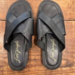 Free People Black Crisscross Slide Sandals